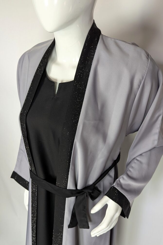 Formal Flair Abaya - Gown abaya - Silver Grey - Image 2