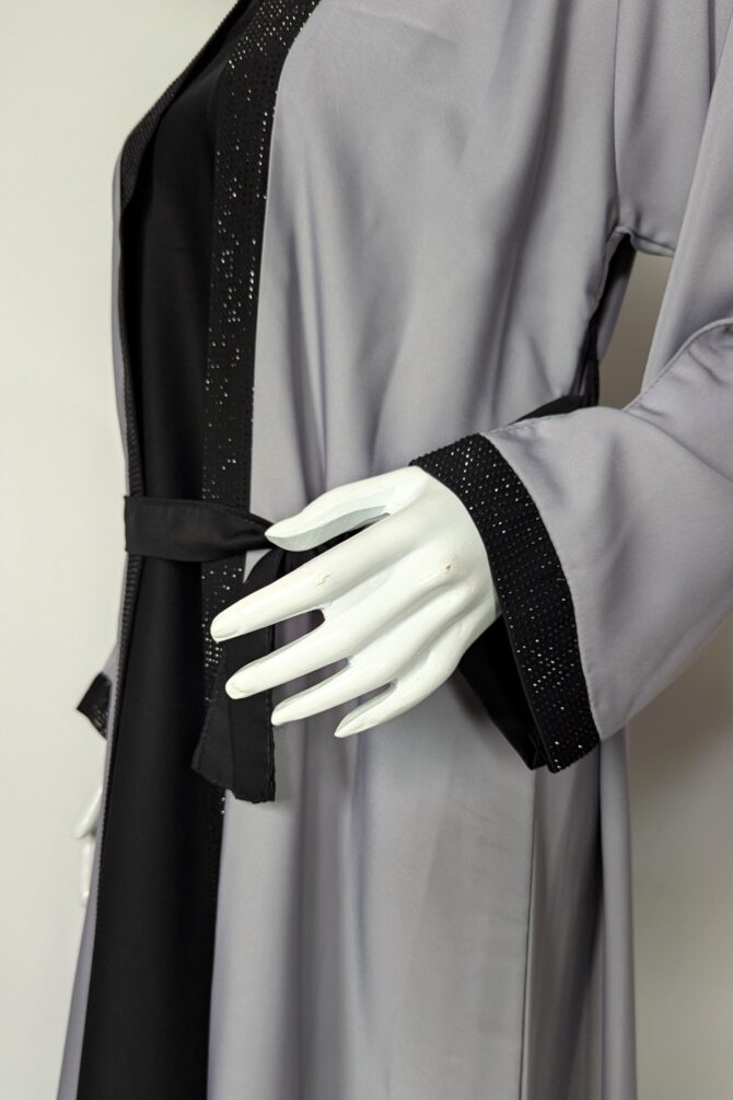 Formal Flair Abaya - Gown abaya - Silver Grey - Image 3