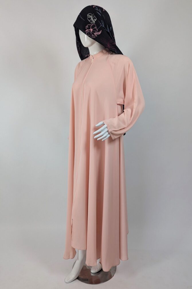 Georgette front Open abaya -Silver pink - Image 4