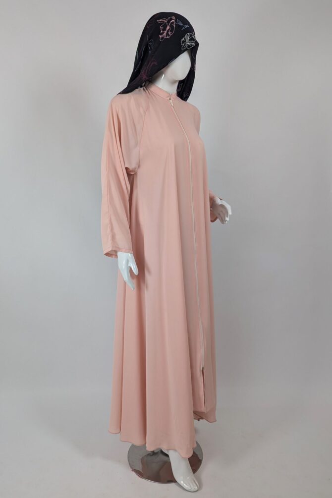 Georgette front Open abaya -Silver pink - Image 3