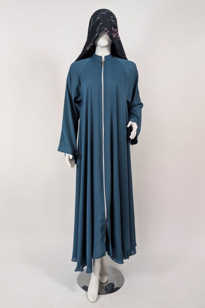 Georgette front Open abaya - Sea green - Image 3