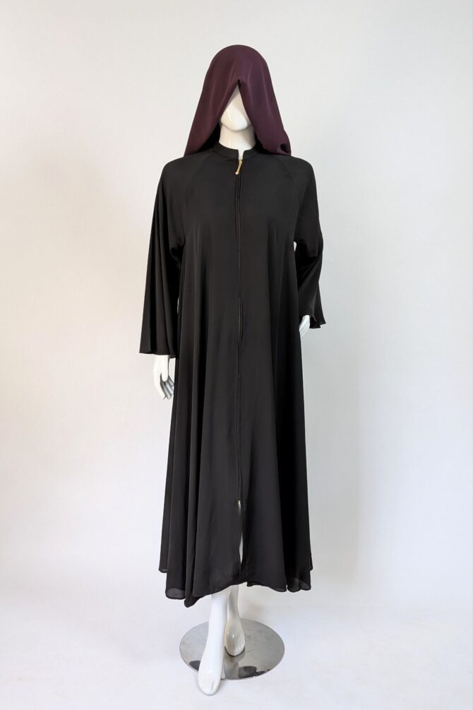 Georgette front Open abaya -Black - Image 3