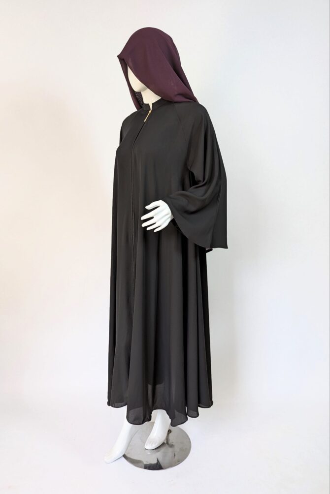 Georgette front Open abaya -Black - Image 2